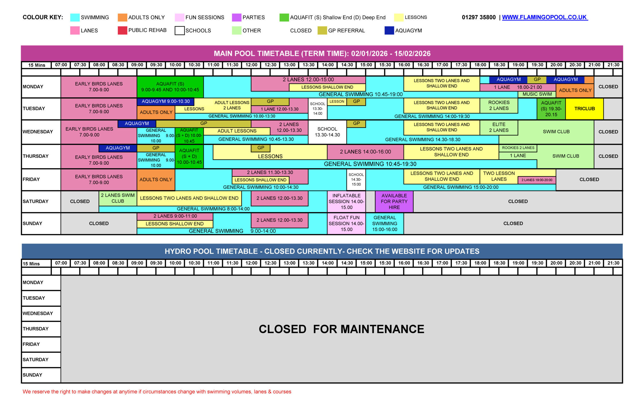 Spring Swimming Timetable